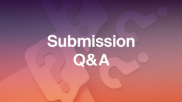 Submission Q&A with question marks in the background. Everything you need to know about submitting your manuscript.