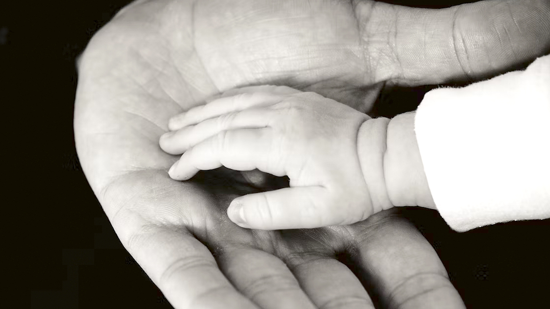 Adult holding a child's hand. Indicative of egg freezing.