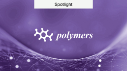 Purple background with logo for the journal Polymers.